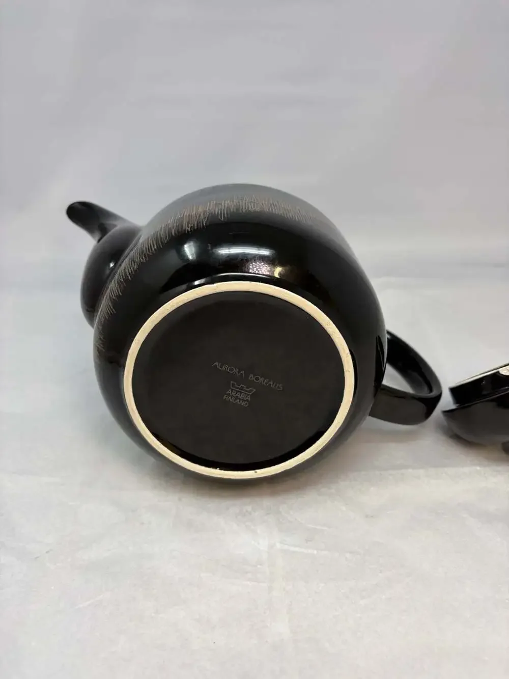 Vintage Arabia Finland Aurora Borealis Black Ceramic Teapot by Inkeri Leivo